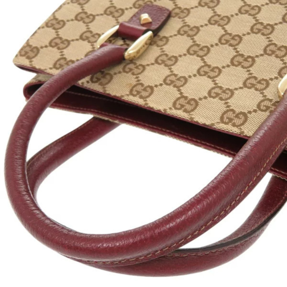 Gucci GG canvas leather beige Burgundy Red handbag - Picture 5 of 6